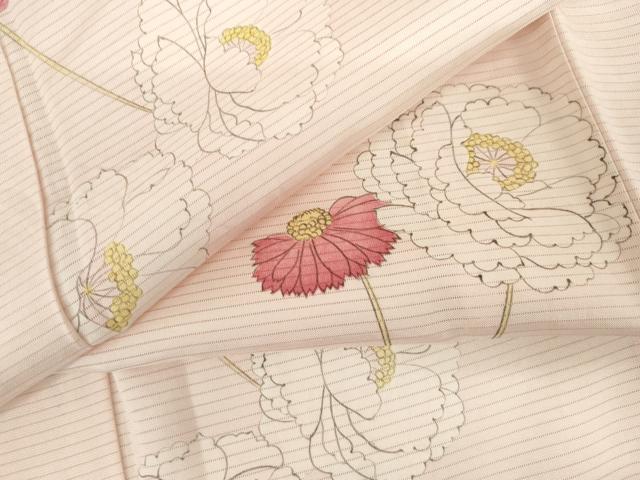 平和屋着物*夏物 小紋 絽 手描き 枝花文 正絹 逸品 AABJ0814cs