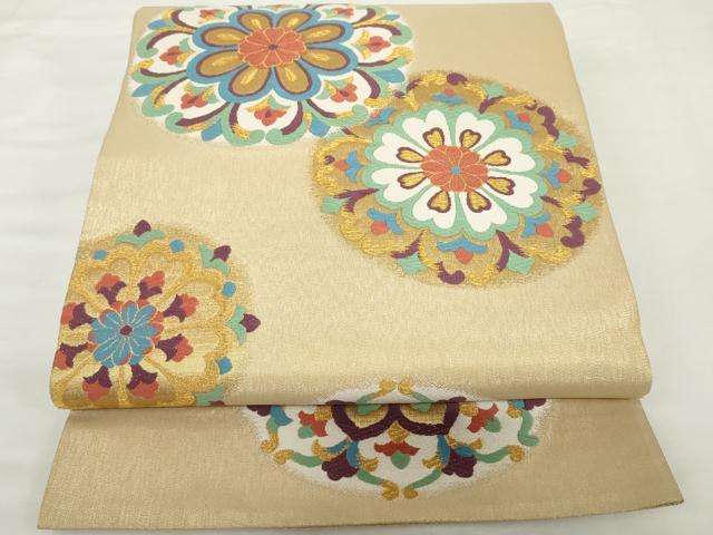 平和屋着物▼全通柄袋帯 正倉院花文 金糸 正絹 逸品 AABJ0835cs