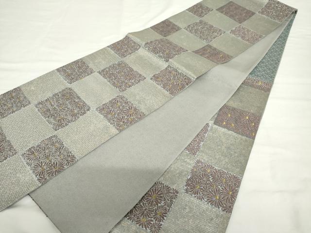平和屋着物▼六通柄袋帯 市松花文 金銀糸 燦金 正絹 逸品 AABJ0851cs