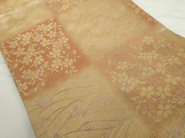 平和屋着物▼六通柄袋帯 立波桜市松文 金糸 鈴乃屋扱い 正絹 逸品 AABJ0861cs