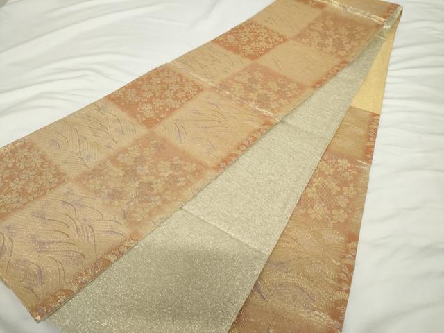 平和屋着物▼六通柄袋帯 立波桜市松文 金糸 鈴乃屋扱い 正絹 逸品 AABJ0861cs