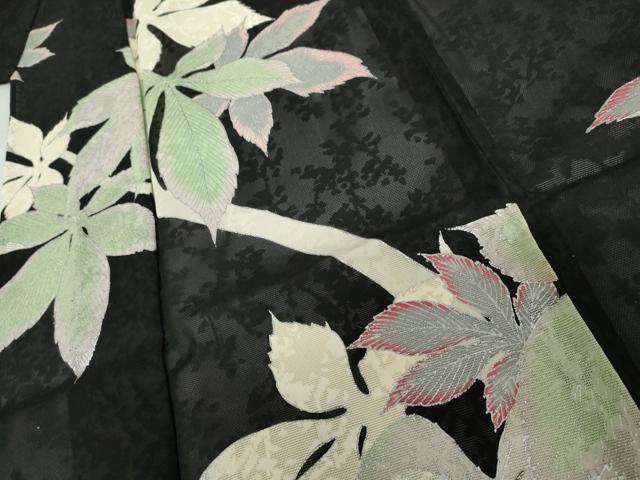 平和屋着物*夏物 訪問着 枝花紋紗 枝葉文 黒地 銀彩 正絹 逸品 未使用 AABJ0877cs