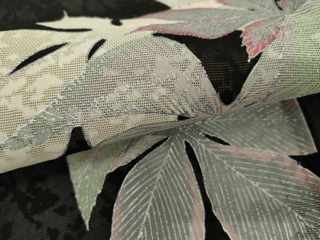 平和屋着物*夏物 訪問着 枝花紋紗 枝葉文 黒地 銀彩 正絹 逸品 未使用 AABJ0877cs