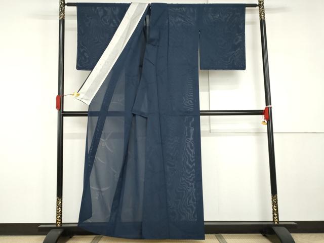 平和屋着物*夏物 色無地 草花紋紗 青藍色 正絹 逸品 未使用 AABJ0880cs