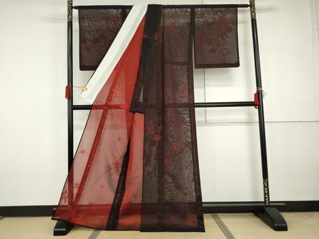 平和屋着物*夏物 小紋 紗 楓 正絹 逸品 未使用 AABJ0881cs