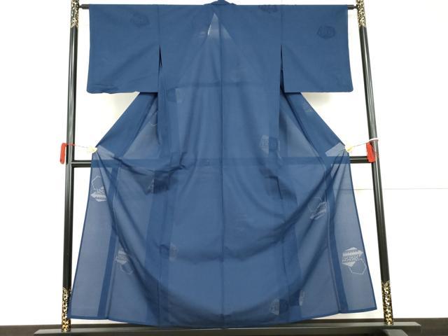 平和屋着物*夏物 色無地 縦絽 幾何学紋紗 深縹色 正絹 逸品 AABJ0884cs