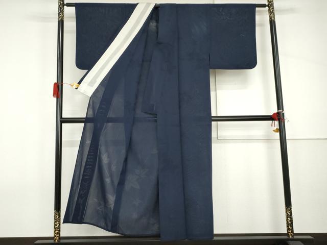 平和屋着物*夏物 色無地 楓紋紗 紺青色 正絹 逸品 AABJ0902cs