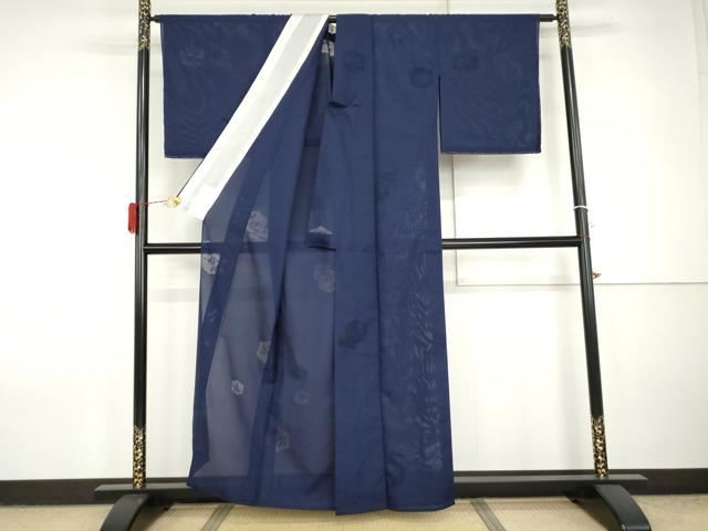 平和屋着物*夏物 色無地 縦絽 亀甲枝葉紋紗 紺色 正絹 逸品 未使用 AABJ0905cs