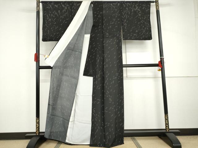 平和屋着物*夏物 小紋 絽 メダカ 黒地 正絹 逸品 AABJ0907cs