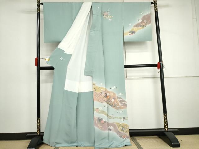 平和屋着物●訪問着 駒刺繍 道長草花文 暈し染め 金彩 正絹 逸品 AABJ0916cs