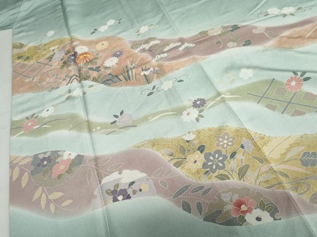 平和屋着物●訪問着 駒刺繍 道長草花文 暈し染め 金彩 正絹 逸品 AABJ0916cs