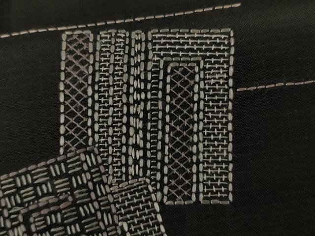 平和屋着物●本場大島紬 訪問着 刺子 刺繍 源氏香 黒地 正絹 逸品 AABJ0917cs