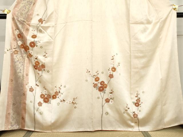 平和屋着物●訪問着 駒刺繍 杢目絞り 枝梅 金彩 正絹 逸品 AABJ0922cs
