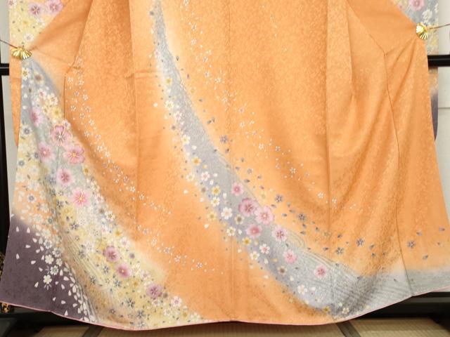 平和屋着物●豪華振袖 駒刺繍 流水舞花文 暈し染め 金銀彩 銀通し地 正絹 逸品 AABJ0925cs