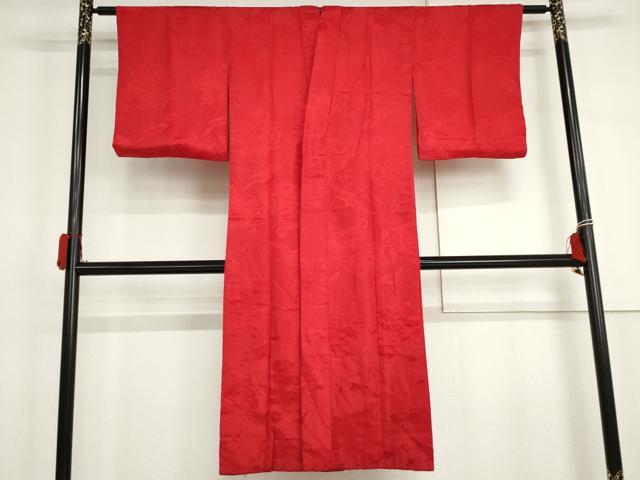 平和屋着物●アンティーク 大正ロマン 長襦袢 袷 飛鶴風景地紋 朱緋色 正絹 逸品 AABJ0931cs
