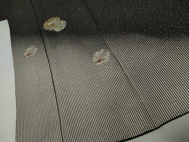 平和屋着物●訪問着 刺繍 雪輪草花文 黒地 金糸 正絹 逸品 AABJ0938cs