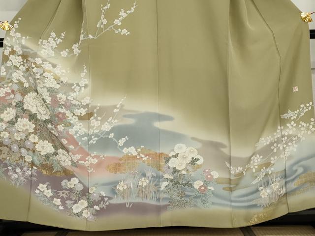 平和屋着物●訪問着 作家物 枝花文 暈し染め 金彩 正絹 逸品 AABJ0943cs