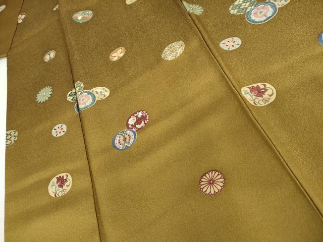 平和屋着物●訪問着 更紗花蝶丸文 暈し染め 金彩 金通し地 正絹 逸品 AABJ0948cs