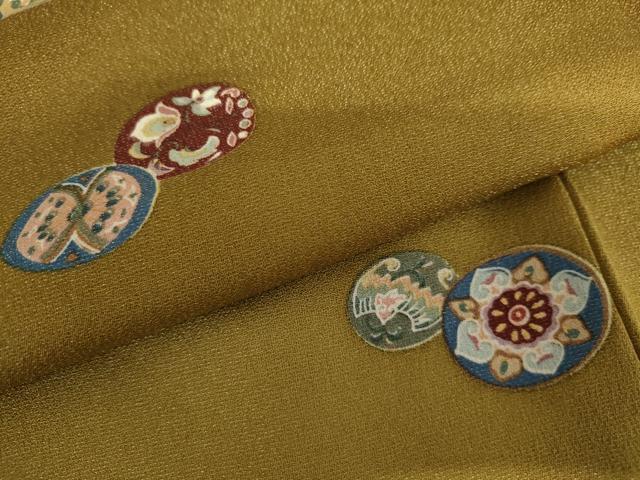 平和屋着物●訪問着 更紗花蝶丸文 暈し染め 金彩 金通し地 正絹 逸品 AABJ0948cs