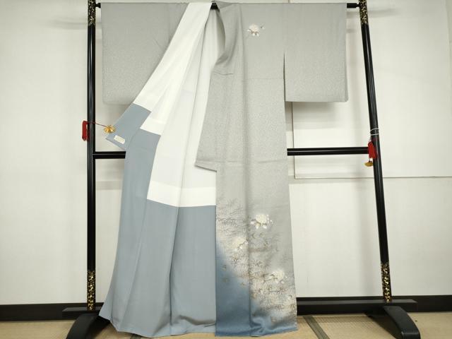 平和屋着物●和紙染染色作家・植村彩弘 訪問着 手描き 枝花文 暈し染め 金彩 やまと金ラベル 正絹 逸品 AABJ0949cs