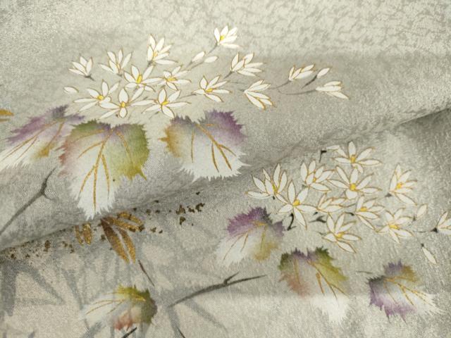 平和屋着物●和紙染染色作家・植村彩弘 訪問着 手描き 枝花文 暈し染め 金彩 やまと金ラベル 正絹 逸品 AABJ0949cs