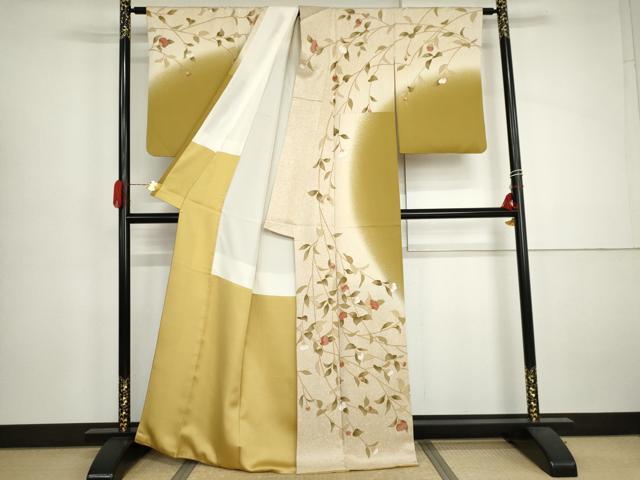 平和屋着物●訪問着 枝花文 暈し染め 金彩 正絹 逸品 AABJ0950cs