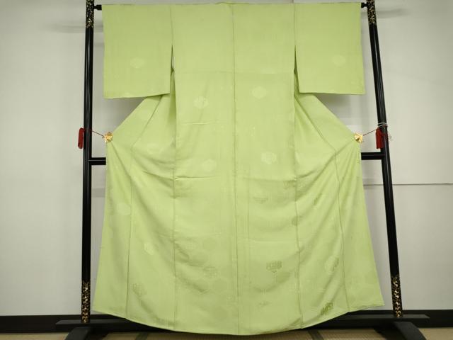 平和屋着物●上質な色無地 亀甲花地紋 若菜色 正絹 逸品 AABJ0957cs