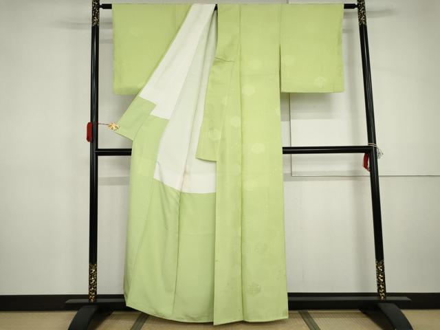平和屋着物●上質な色無地 亀甲花地紋 若菜色 正絹 逸品 AABJ0957cs