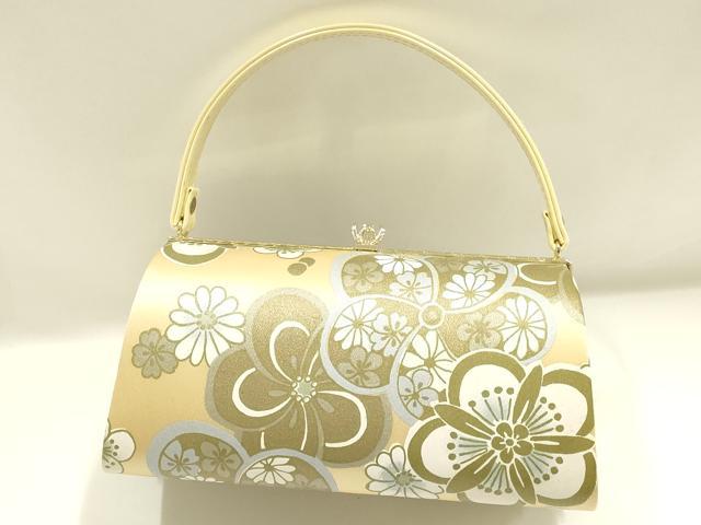 平和屋着物▼和装小物 和装バッグ ハンドバッグ 舞花文 捻梅 菊 金彩 逸品 AABJ0972ay
