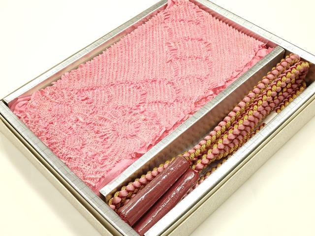 平和屋着物●和装小物 振袖帯締め・帯揚げセット 柄絞り 菊 金糸 撚り房 逸品 未使用 AABJ0997ay