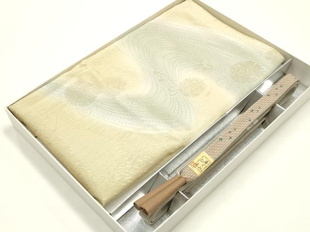 平和屋着物●和装小物 帯締め・帯揚げセット 高麗組 流水文 雪輪 地紋起こし 金糸 逸品 未使用 AABJ0998ay