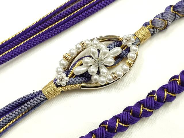 平和屋着物●和装小物 振袖用帯締め 翠嵐工房 装飾 パール ラインストーン 金糸 撚り房 逸品 未使用 AABJ1050ay