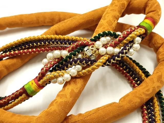 平和屋着物●和装小物 振袖用帯締め 丸ぐけ ラインストーン パール 飾り玉 金糸 金彩 逸品 AABJ1051ay