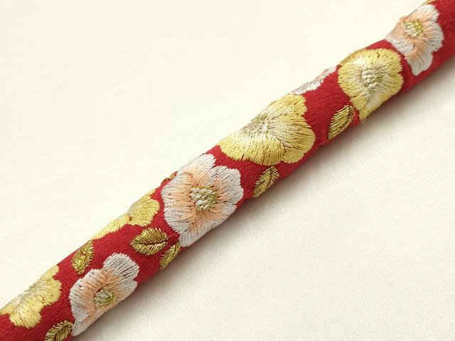 平和屋着物●和装小物 振袖用帯締め 丸ぐけ 刺繍 椿 小田巻 金銀糸 逸品 AABJ1052ay