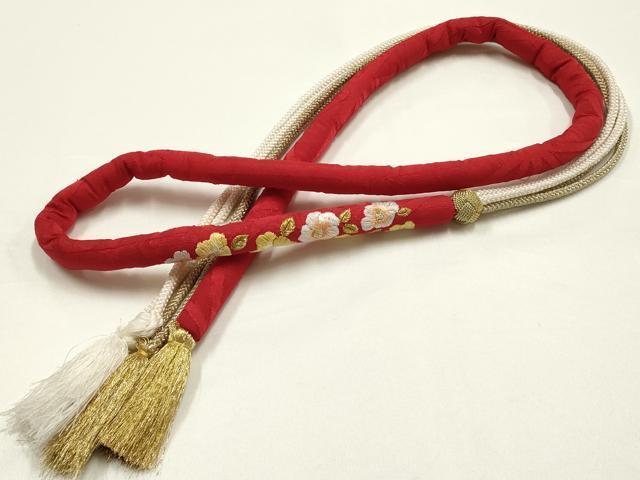 平和屋着物●和装小物 振袖用帯締め 丸ぐけ 刺繍 椿 小田巻 金銀糸 逸品 AABJ1052ay