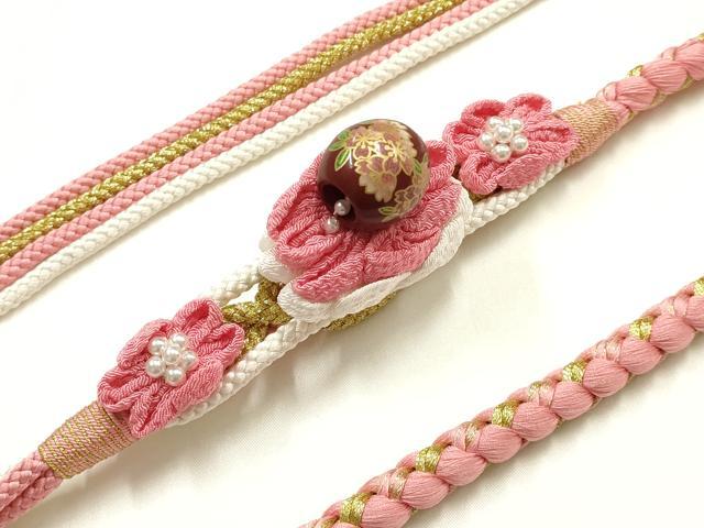 平和屋着物●和装小物 振袖用帯締め 装飾 飾り玉 つまみ細工 ビーズ 金糸 撚り房 逸品 未使用 AABJ1085ay