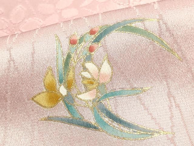 平和屋本店●和装小物 帯締め・帯揚げセット 高麗組 綾出し 草花文 蛍暈し 金糸 金彩 逸品 未使用 AABJ1116ay