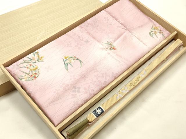 平和屋本店●和装小物 帯締め・帯揚げセット 高麗組 綾出し 草花文 蛍暈し 金糸 金彩 逸品 未使用 AABJ1116ay
