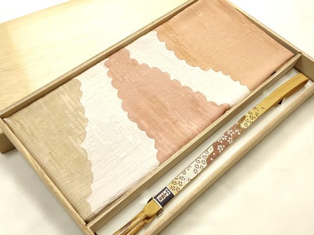 平和屋本店●和装小物 帯締め・帯揚げセット 高麗組 暈し 霞文 金糸 逸品 未使用 AABJ1117ay