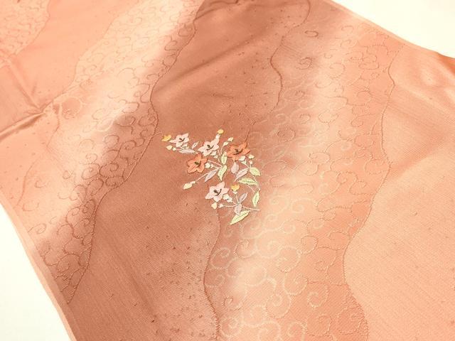 平和屋本店●和装小物 帯締め・帯揚げセット 高麗組 刺繍 草花文 金糸 暈し染め 逸品 未使用 AABJ1120ay