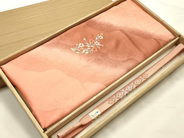 平和屋本店●和装小物 帯締め・帯揚げセット 高麗組 刺繍 草花文 金糸 暈し染め 逸品 未使用 AABJ1120ay
