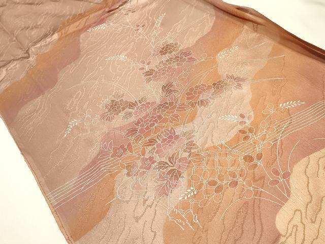 平和屋本店●和装小物 帯締め・帯揚げセット 高麗組 綾出し 草花文 金糸 金彩 暈し 逸品 未使用 AABJ1122ay