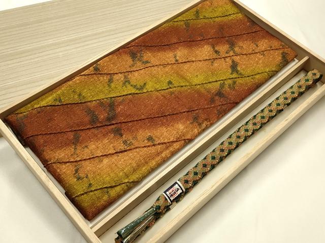 平和屋本店●和装小物 帯締め・帯揚げセット 唐組 斜縞 金糸 金通し地 暈し染め 逸品 未使用 AABJ1124ay