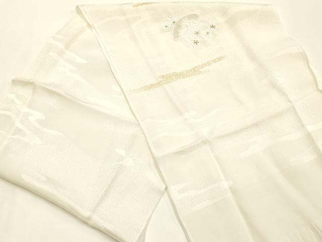 平和屋本店●和装小物 帯締め・帯揚げ・扇子セット 礼装用 笹浪組 刺繍 扇花文 金糸 金彩 亀房付き 逸品 未使用 AABJ1141ay