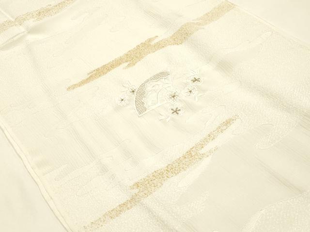 平和屋本店●和装小物 帯締め・帯揚げ・扇子セット 礼装用 笹浪組 刺繍 扇花文 金糸 金彩 亀房付き 逸品 未使用 AABJ1141ay