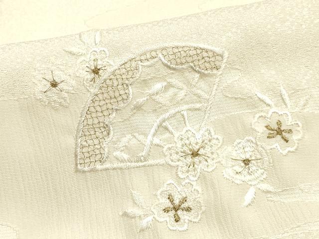 平和屋本店●和装小物 帯締め・帯揚げ・扇子セット 礼装用 笹浪組 刺繍 扇花文 金糸 金彩 亀房付き 逸品 未使用 AABJ1141ay