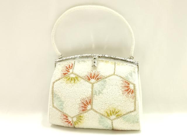 平和屋着物▼和装小物 和装バッグ ハンドバッグ ビーズバッグ 花亀甲 逸品 AABJ1146ay