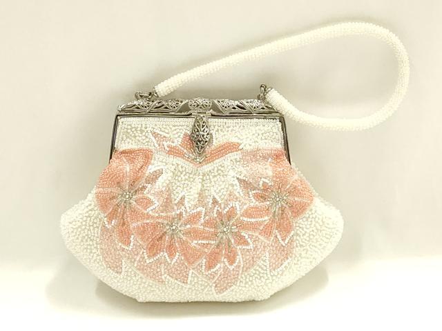 平和屋着物▼和装小物 和装バッグ ハンドバッグ ビーズバッグ 花柄 逸品 AABJ1149ay