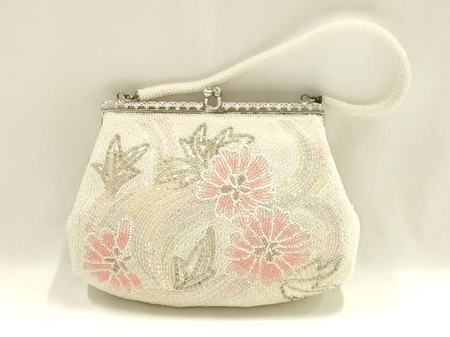 平和屋着物▼和装小物 和装バッグ ハンドバッグ ビーズバッグ 花柄 がま口 逸品 AABJ1158ay