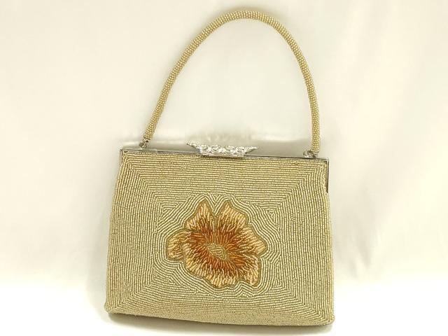 平和屋着物▼和装小物 和装バッグ ハンドバッグ ビーズバッグ 花柄 逸品 AABJ1165ay